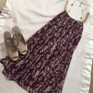 Boho floral flowy Dress- gold neckline